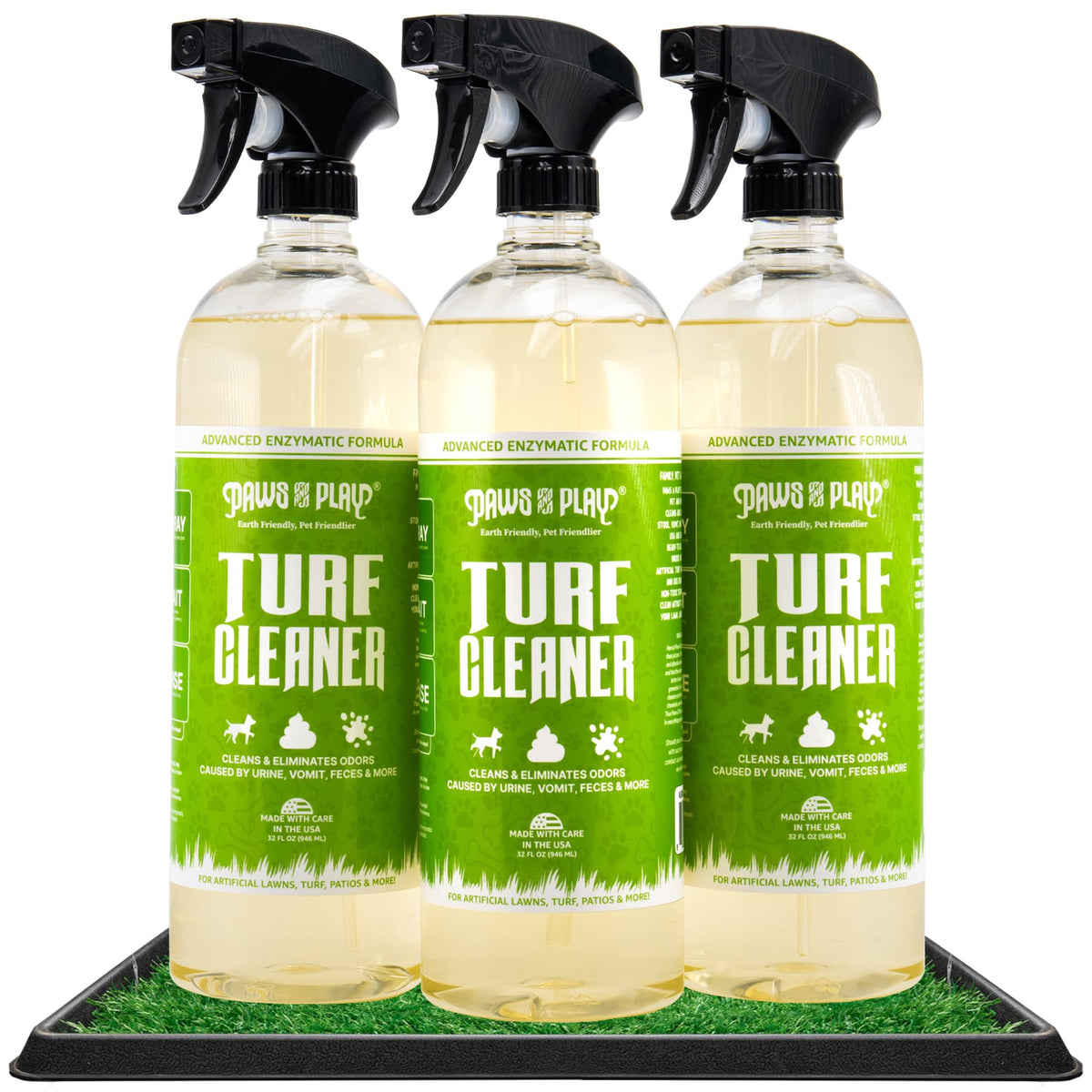 Paws and Play turf cleaner applied on outdoor spray area for odor control.