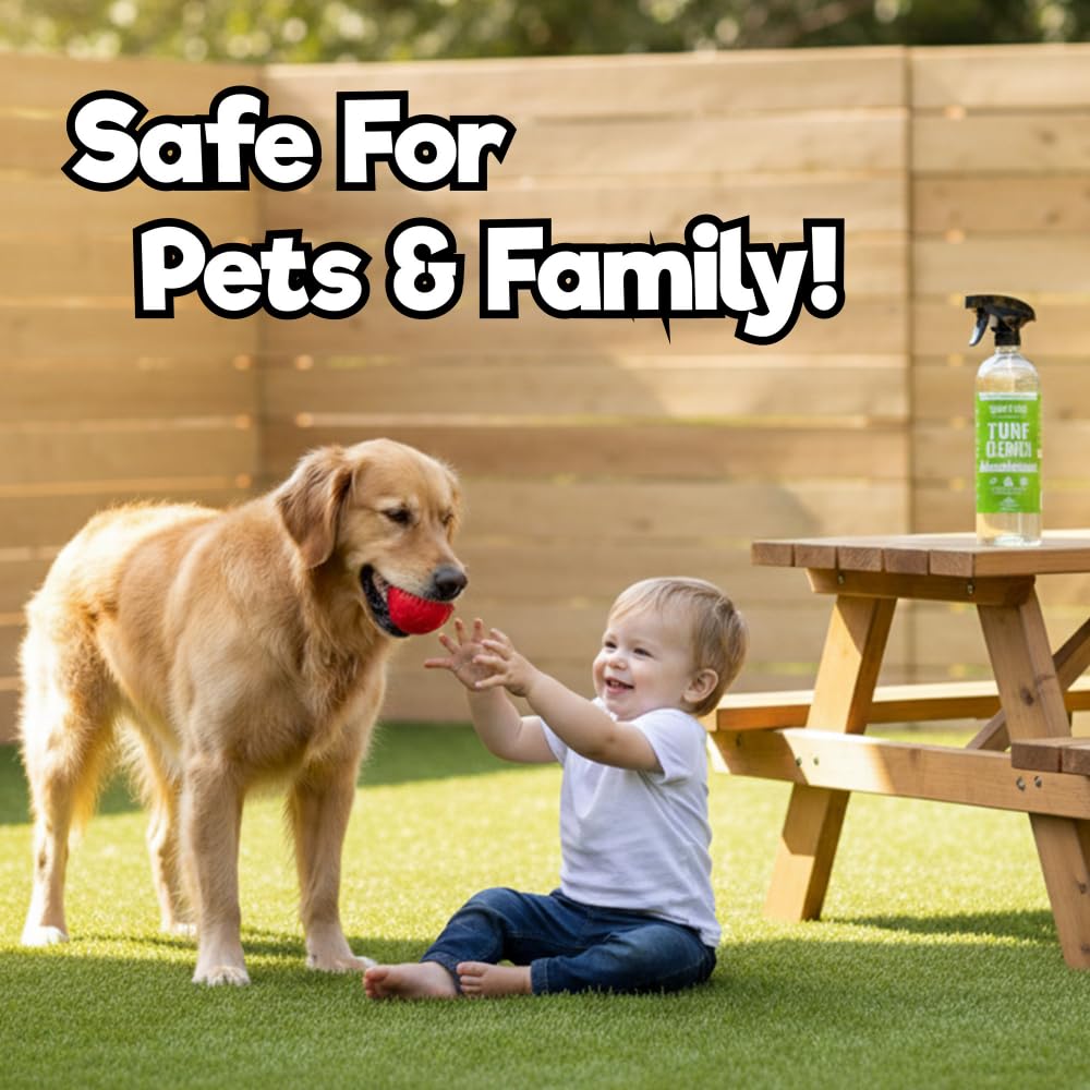 Paws and Play urine deodorizer neutralizing smells on faux grass.