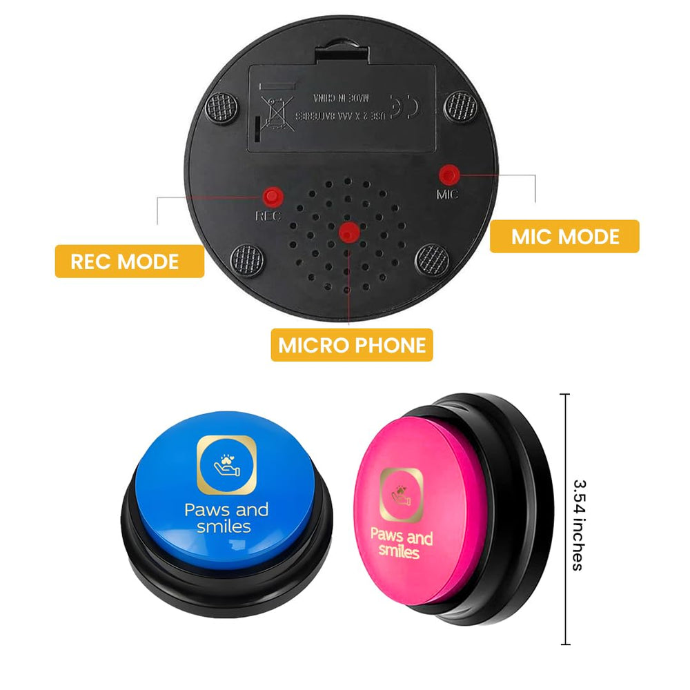 Batteries not included with Paws & Smiles buttons reminder.