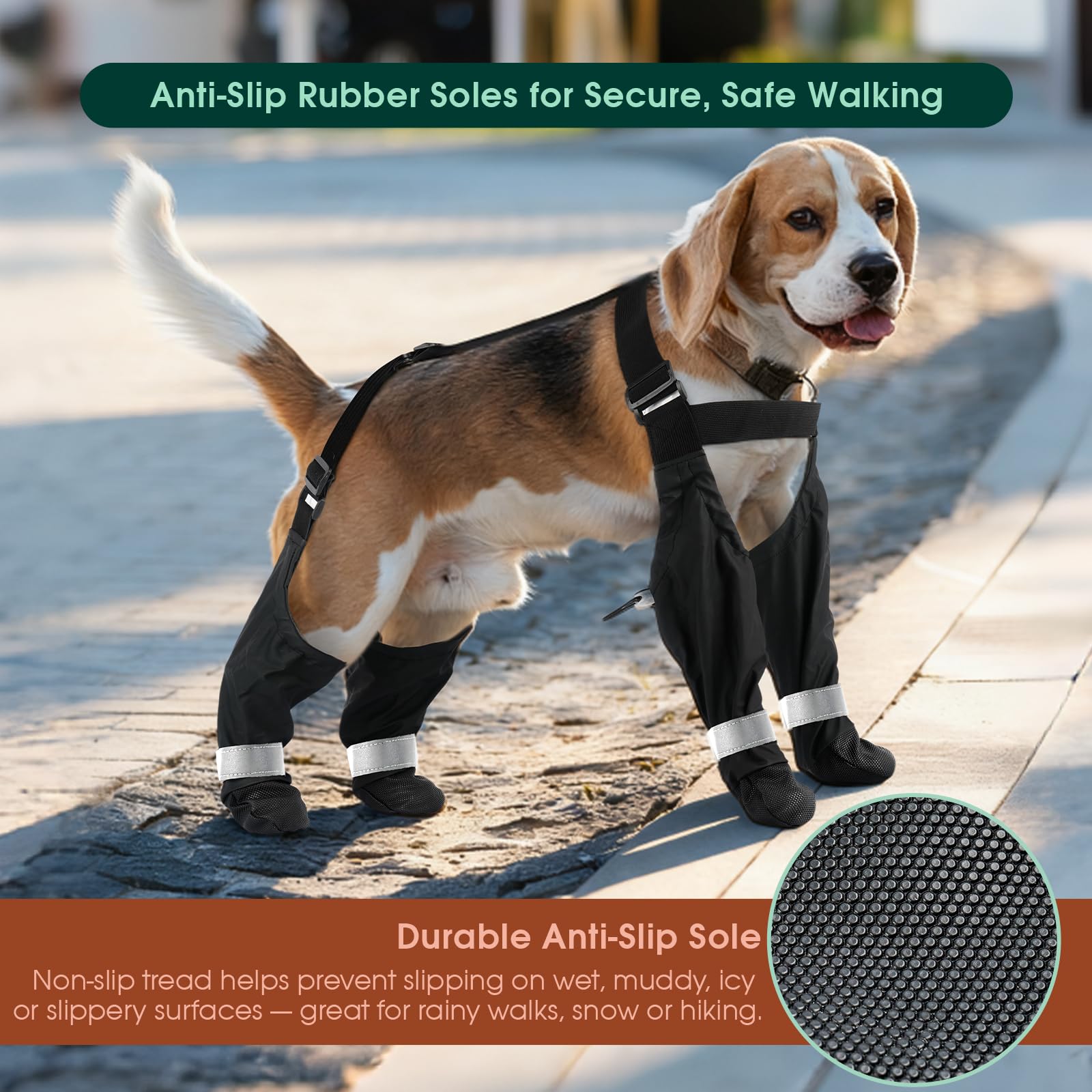 PAWsay full-leg coverage boots protect paws during hiking.