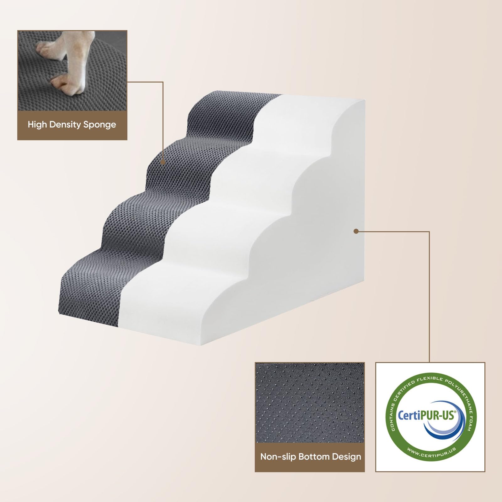 PAWSCRAT dog stairs enable easy bed access for high surfaces.