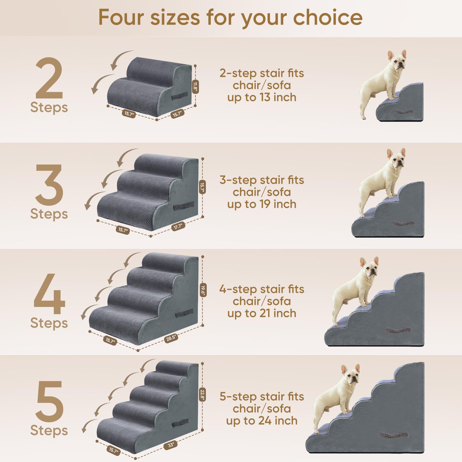 PAWSCRAT stairs feature a non-slip bottom for safe climbs on couches.