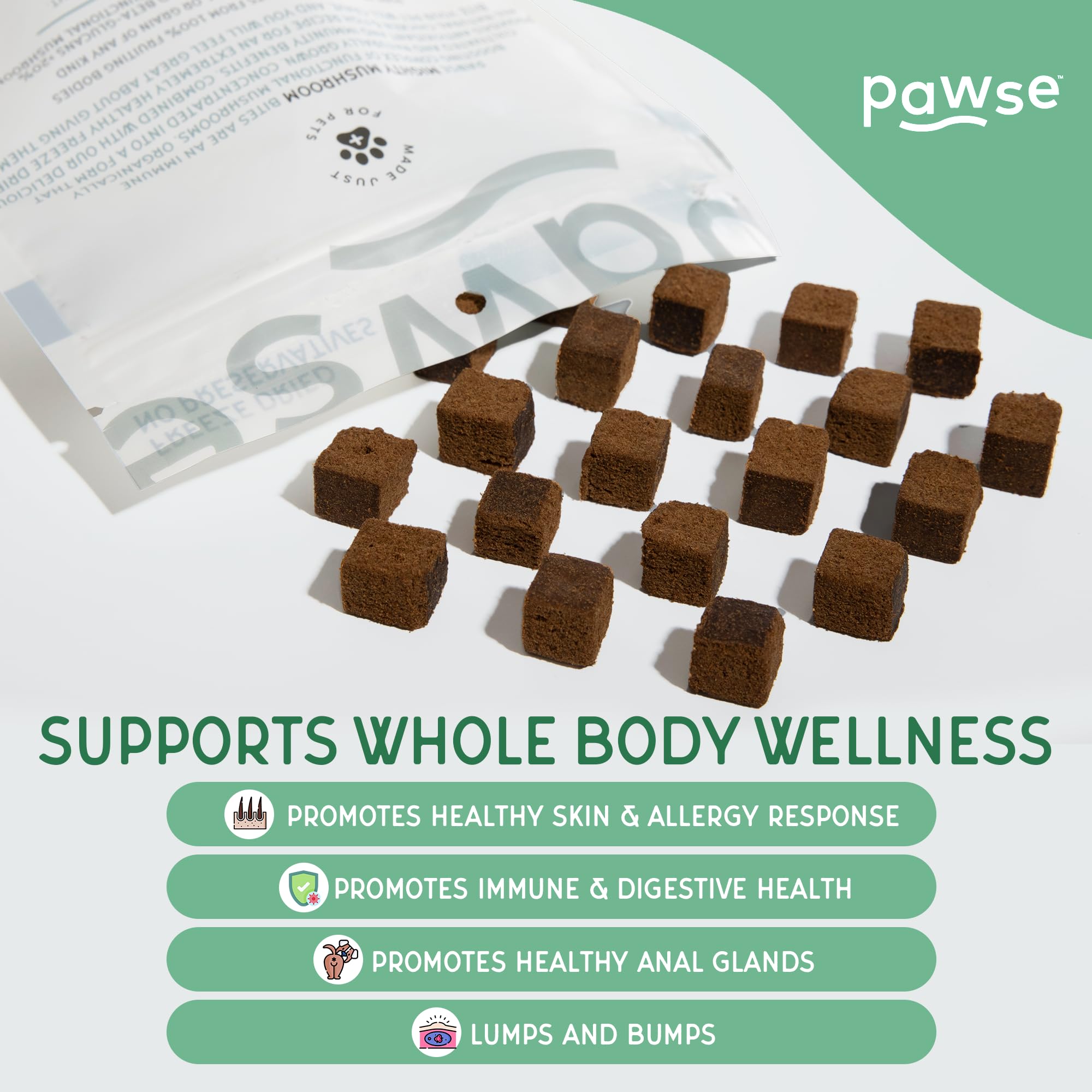 Pawse Mighty Mushroom Chews reishi chaga shiitake blend closeup.