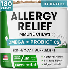 PAWSENTIAL Allergy Relief Chews bottle ready for itchy skin support in dogs