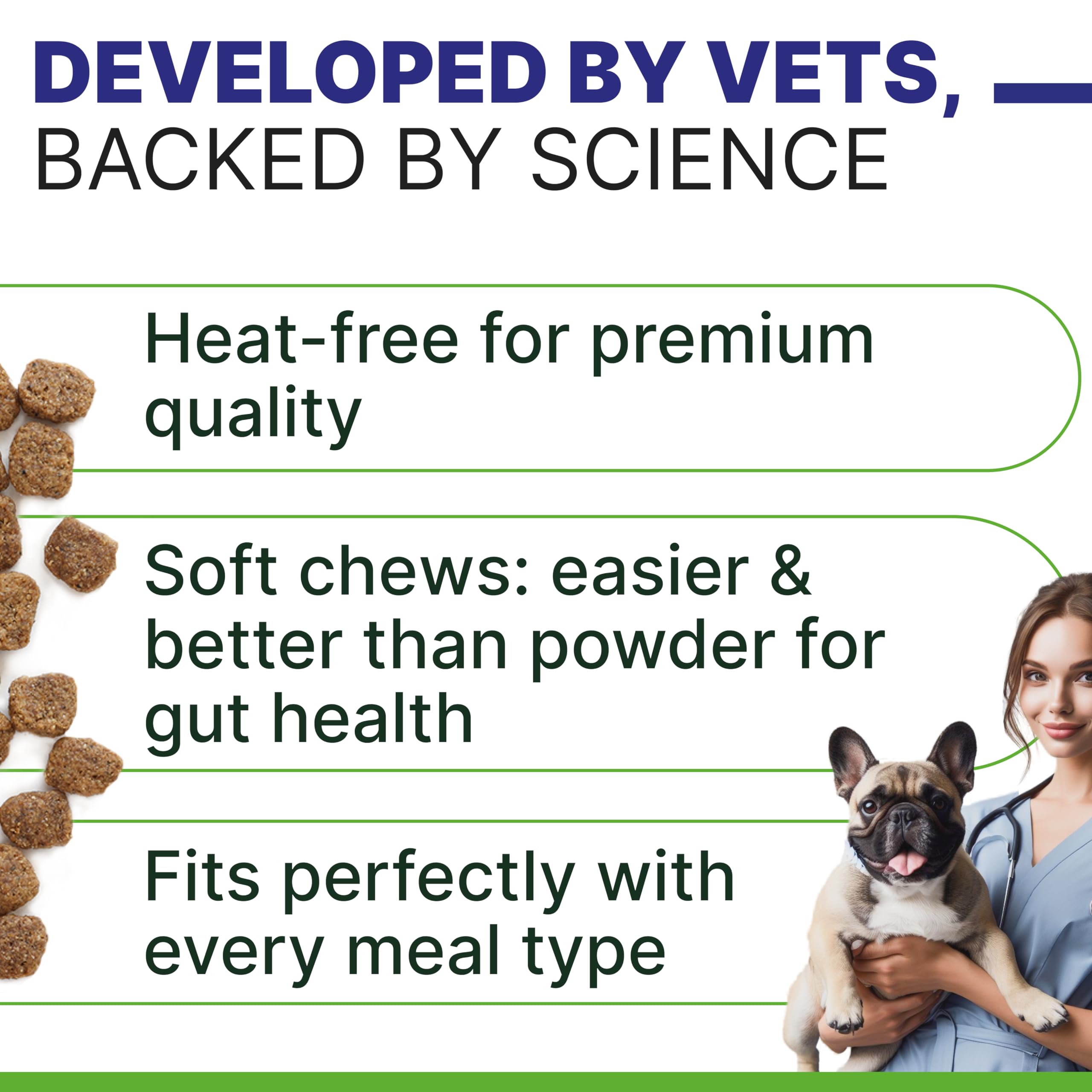 Chews featuring pumpkin fiber and enzymes for gut-friendly nutrition.