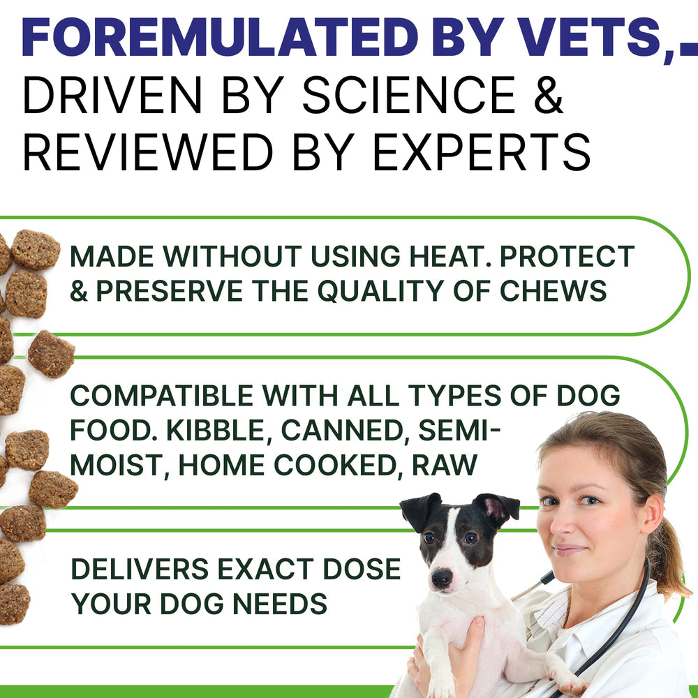 Pawsential glucosamine dog joint chews; key ingredients for joint health.
