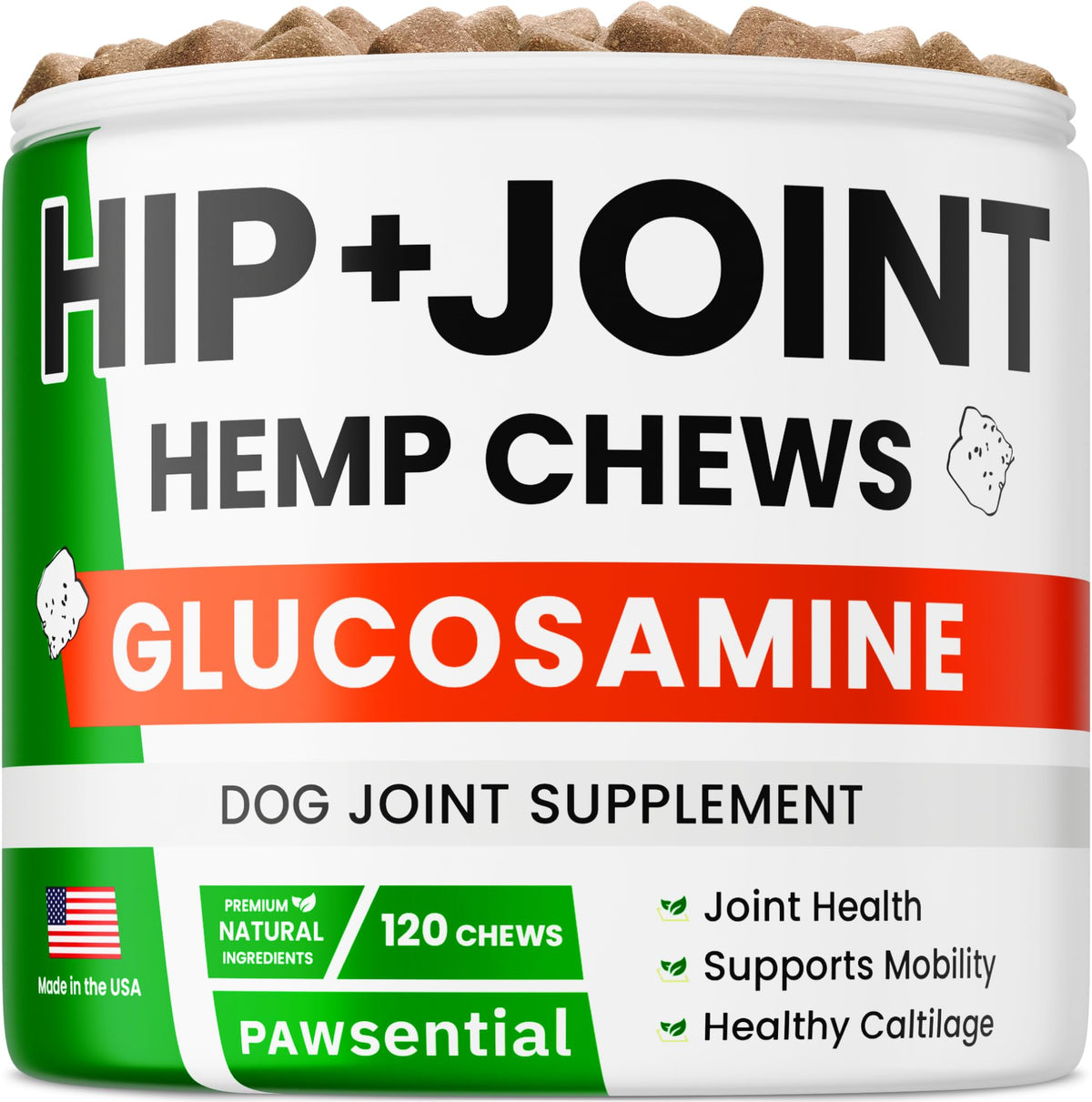 Pawsential hemp treats bottle for dog joint support