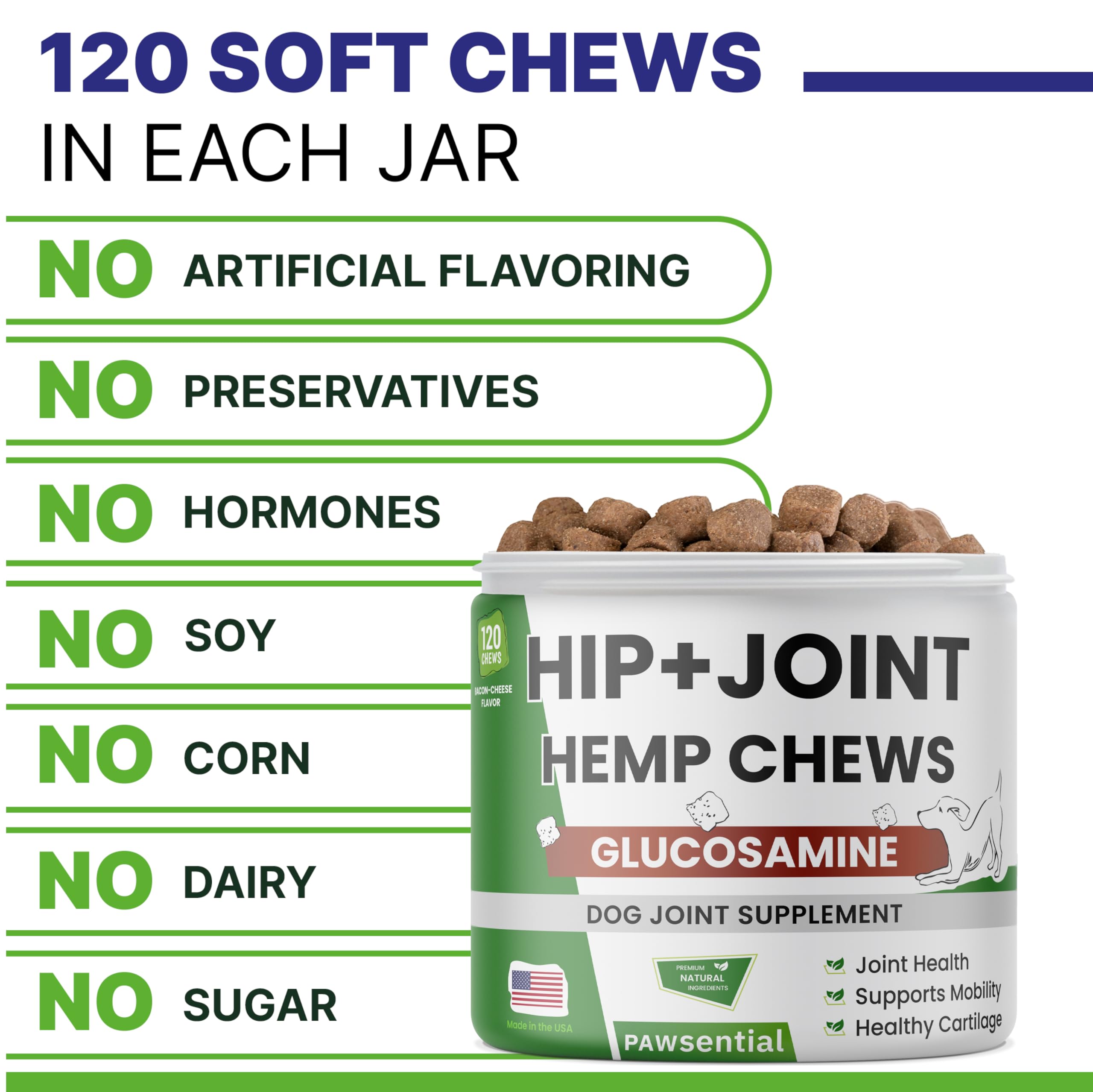 Pawsential turmeric MSM dog joint chews; emphasis on comfort and mobility.