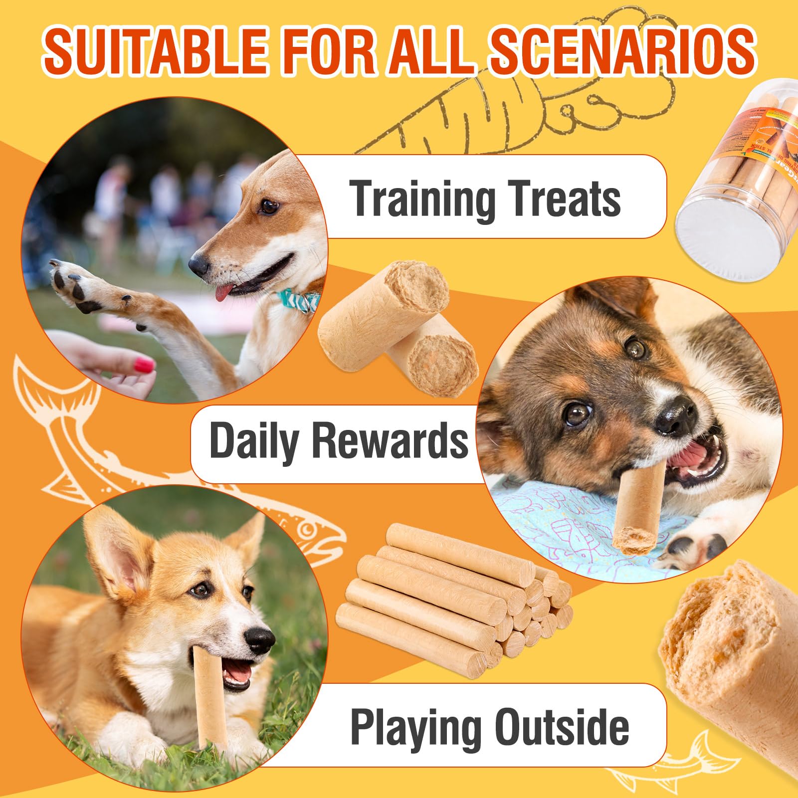PawsGear Salmon Sticks deliver a chewy texture dogs enjoy during training or play.