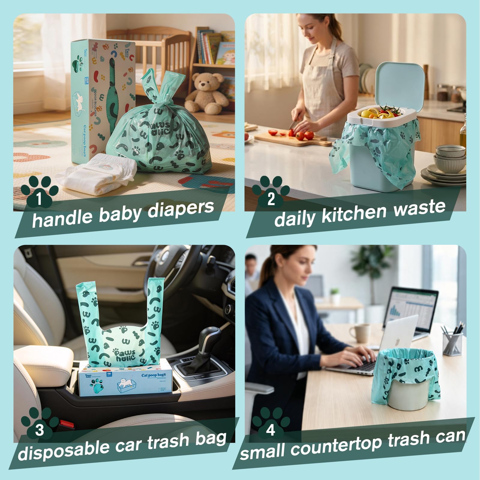 PAWSHOLIC eco-safe multi-use bags for food scraps or garden waste.