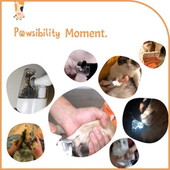 Pawsibility retractable nail file integrated into the handle for finishing.