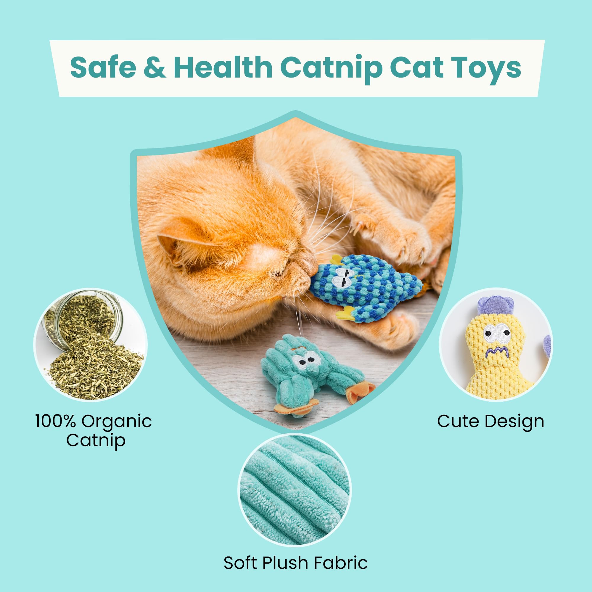 Pawsible cactus catnip toy blue, durable plush for daily fun.