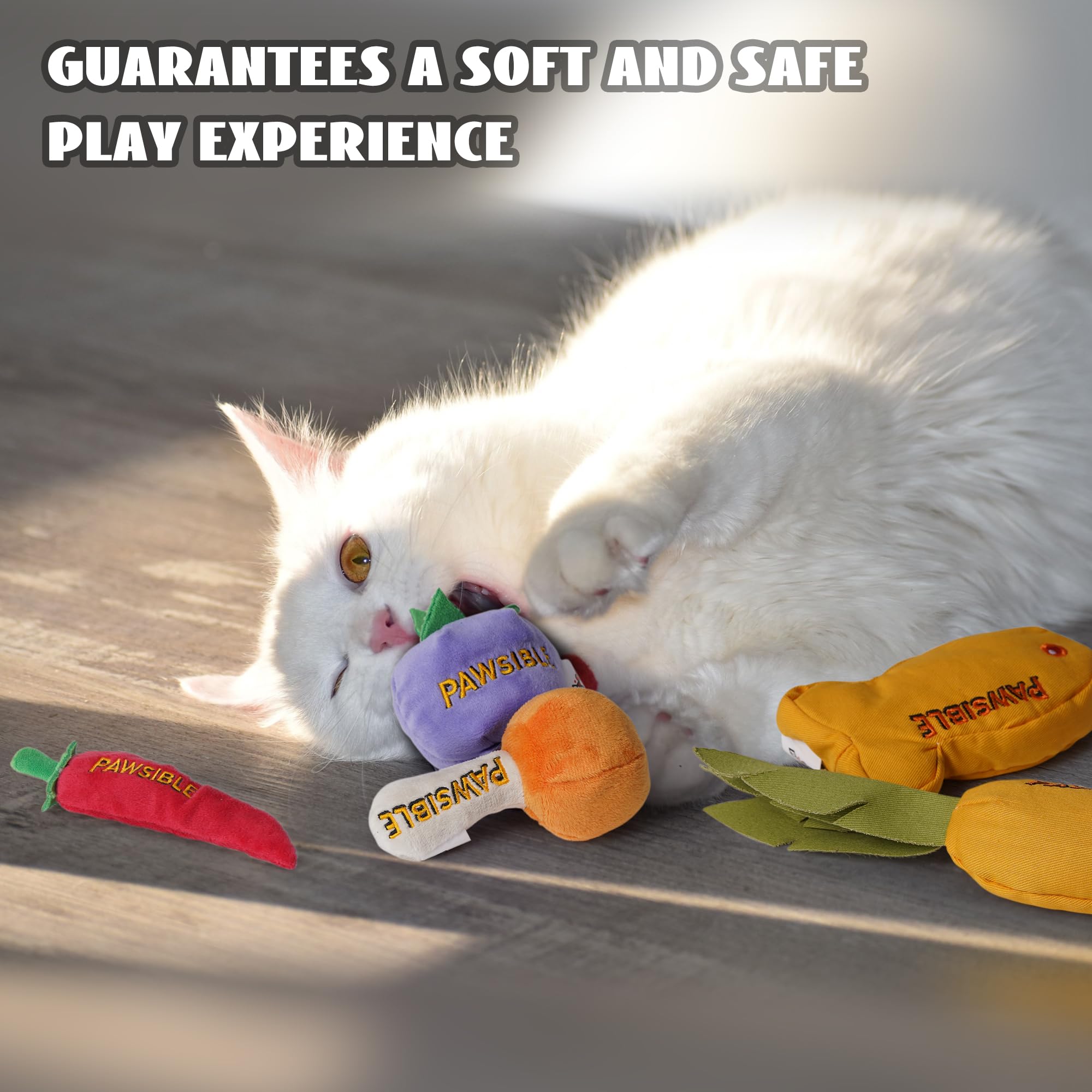 Pawsible catnip toy set packaging highlights 100% organic catnip filling