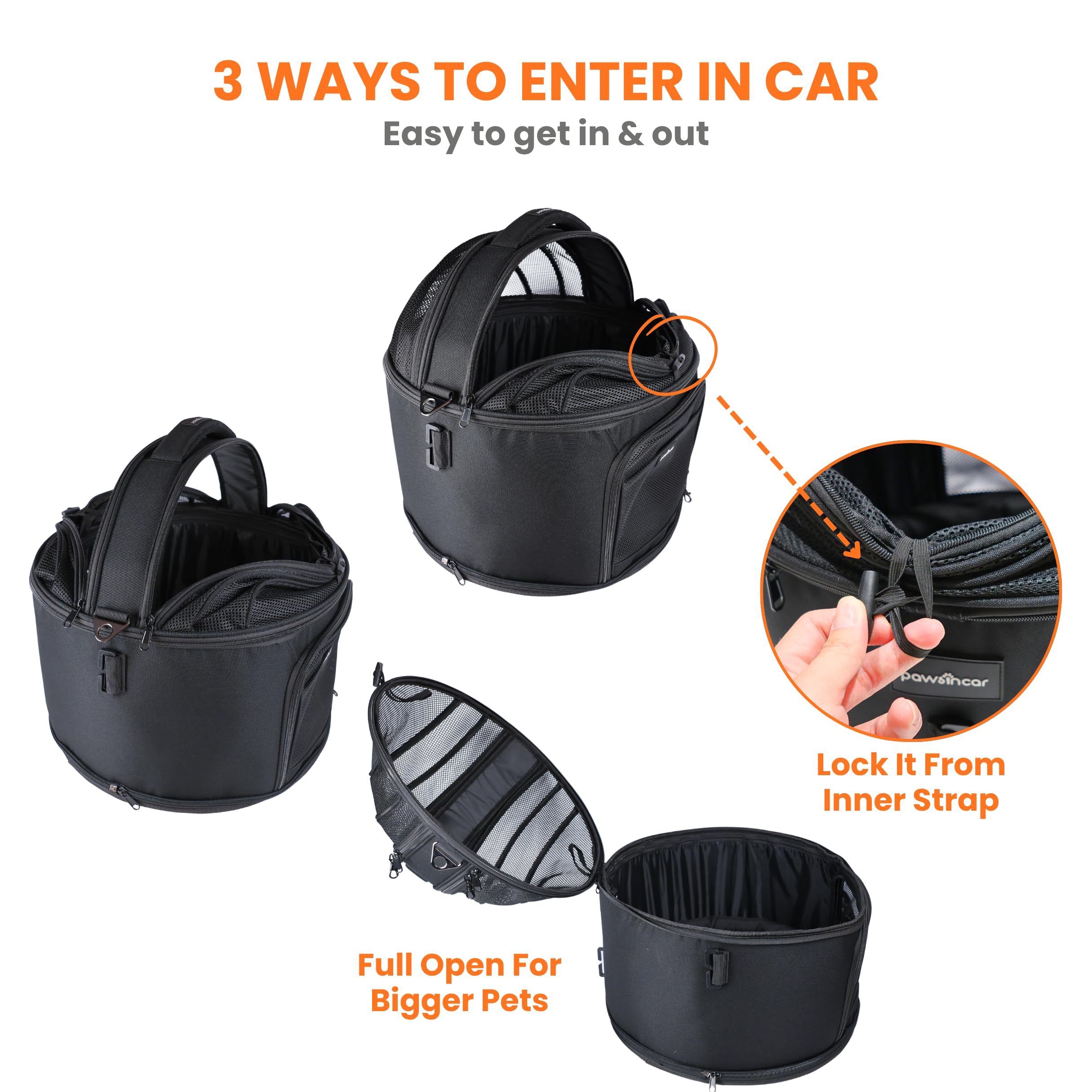 PawsInCar No-Switch design enables quick vet transport.