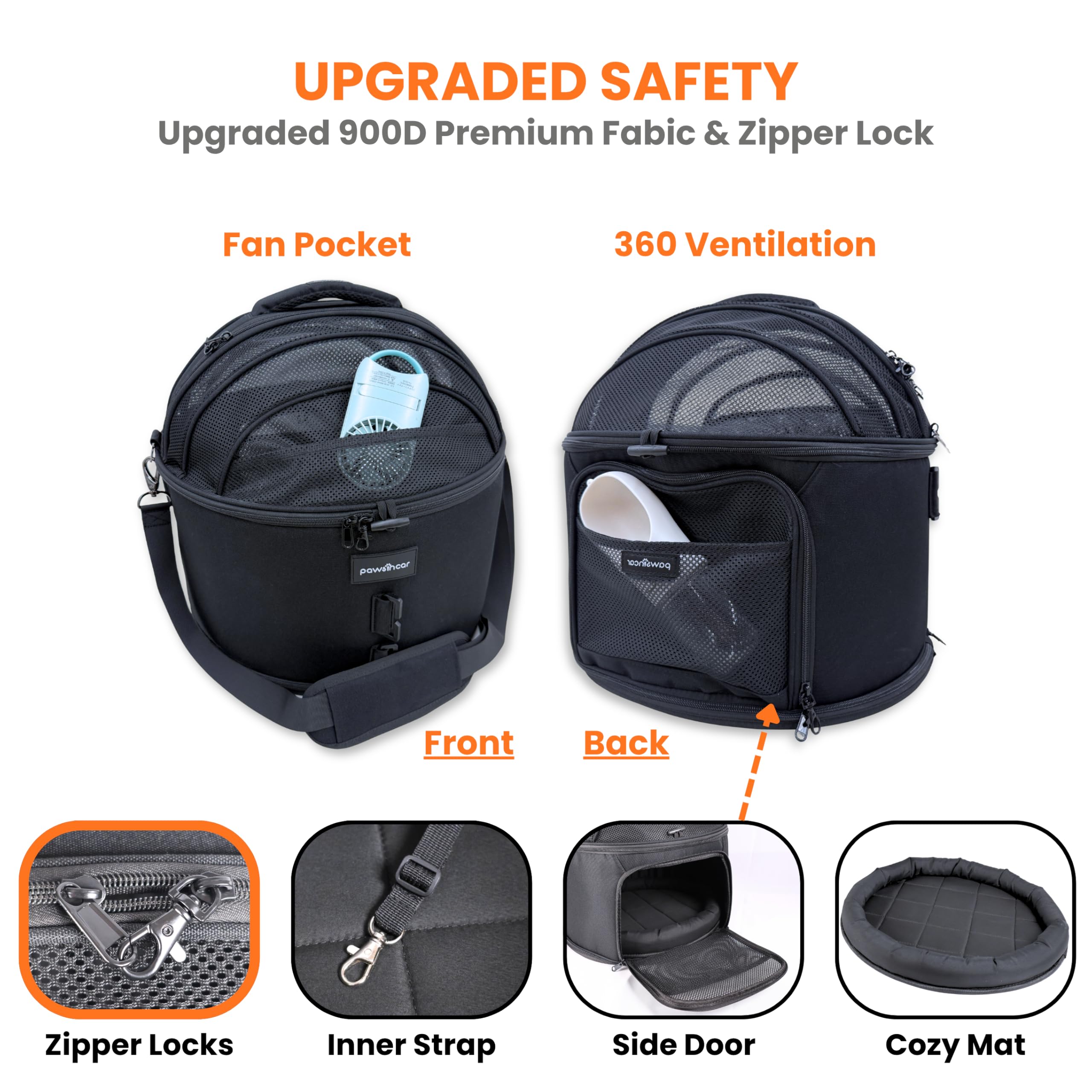 PawsInCar top-access design allows vet checks without removing pet.