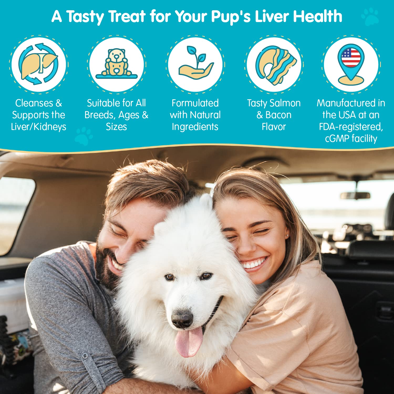 Pawsitive Wanderfound liver support pills suitable for all breeds.