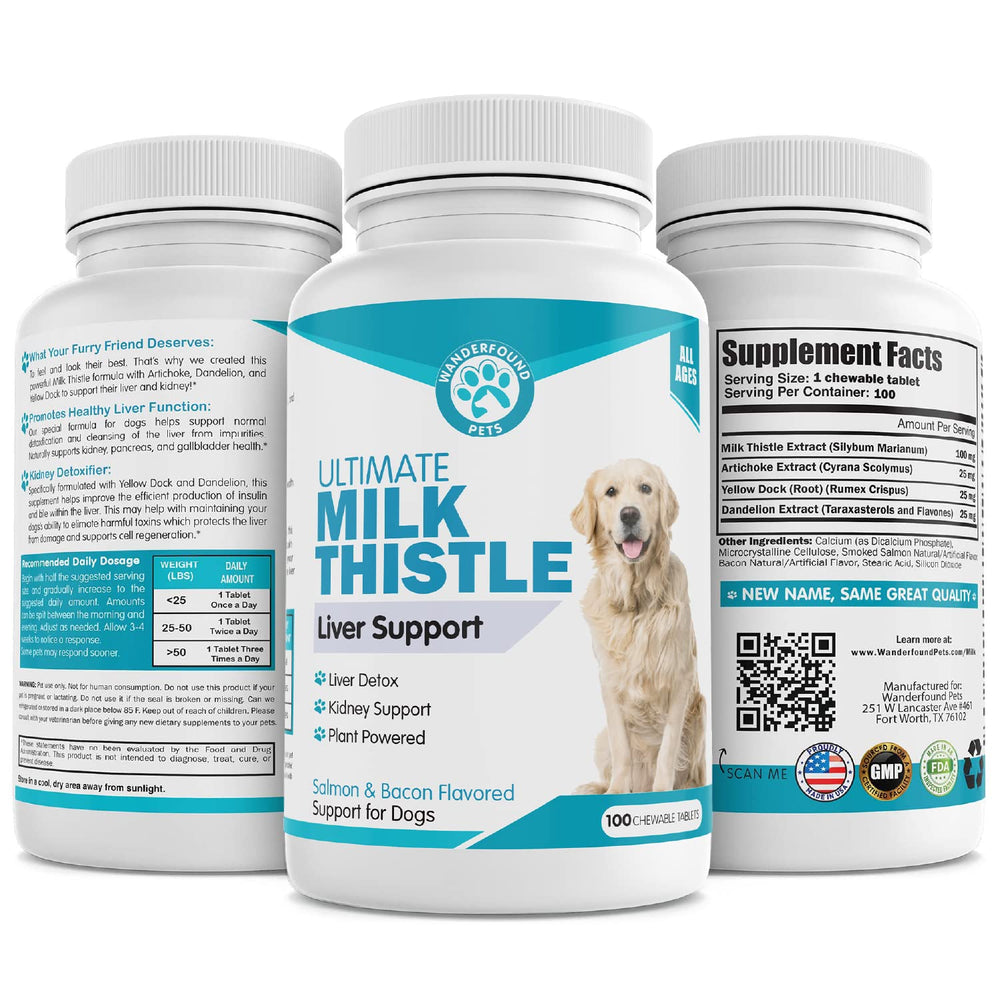 Pawsitive Wanderfound milk thistle artichoke blend supports canine liver health.