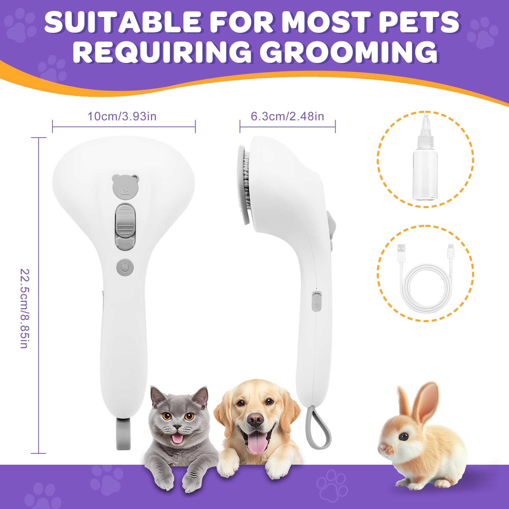 Rechargeable battery powered PawsMedal brush for cordless grooming