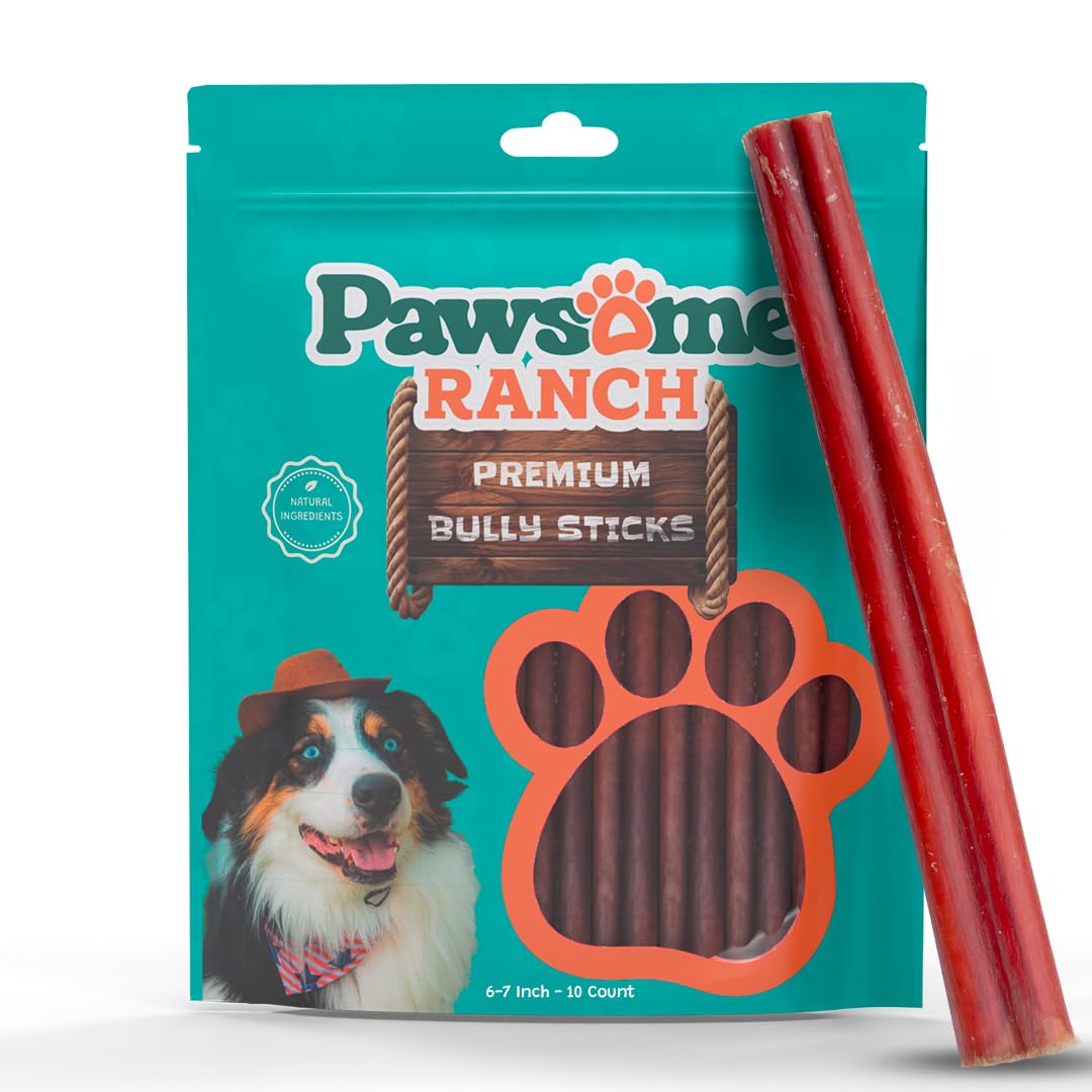 Pawsome Ranch bully sticks 10-count pack supports dental hygiene during chew time.