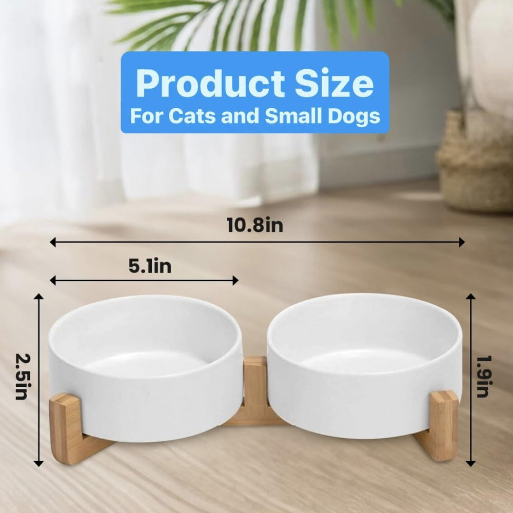 Pawsome wood stand with non-slip grip stabilizes bowls during meals.