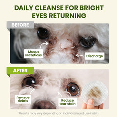 PawSono Eye Wipes dual-soft cotton wipes provide gentle cleaning around the eye area.