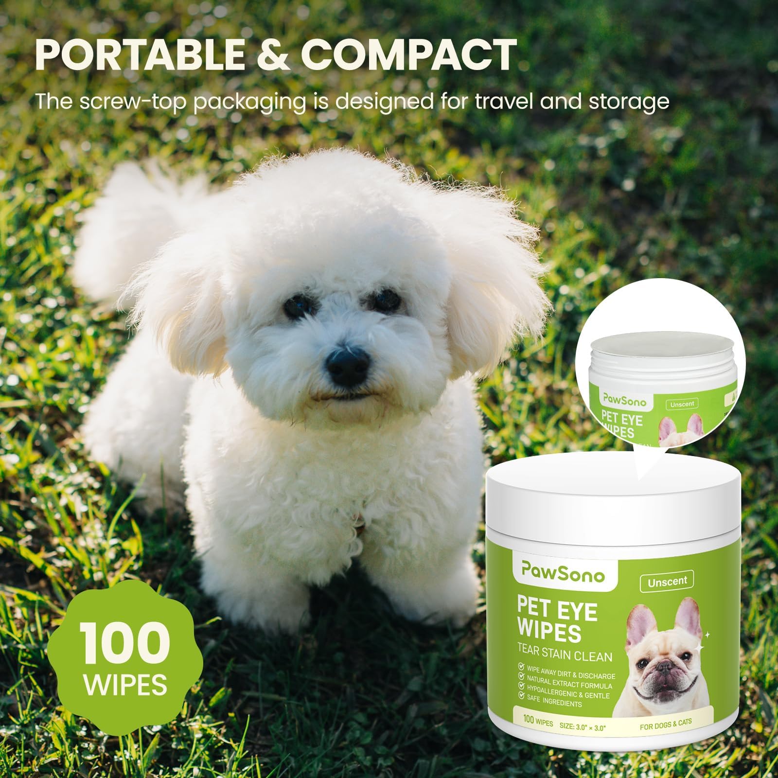 PawSono Eye Wipes travel-ready pack keeps care within reach.