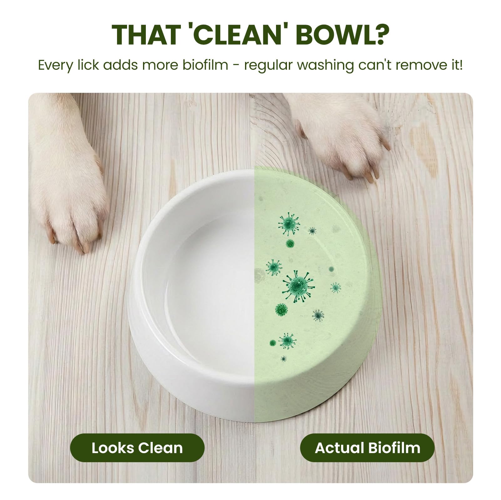 PawSono feeder cleaner mousse wipes feeding areas clean with easy rinsing.