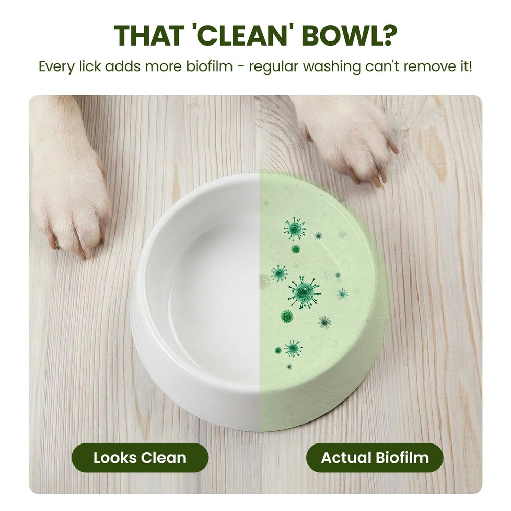 PawSono feeder cleaner mousse wipes feeding areas clean with easy rinsing.