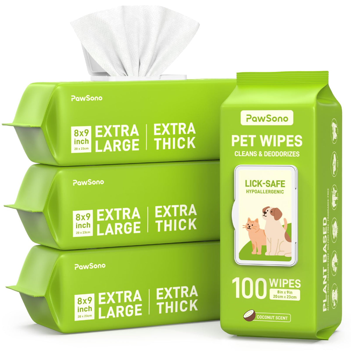 PawSono hypoallergenic wipes used for full-palm clean on paws after walks