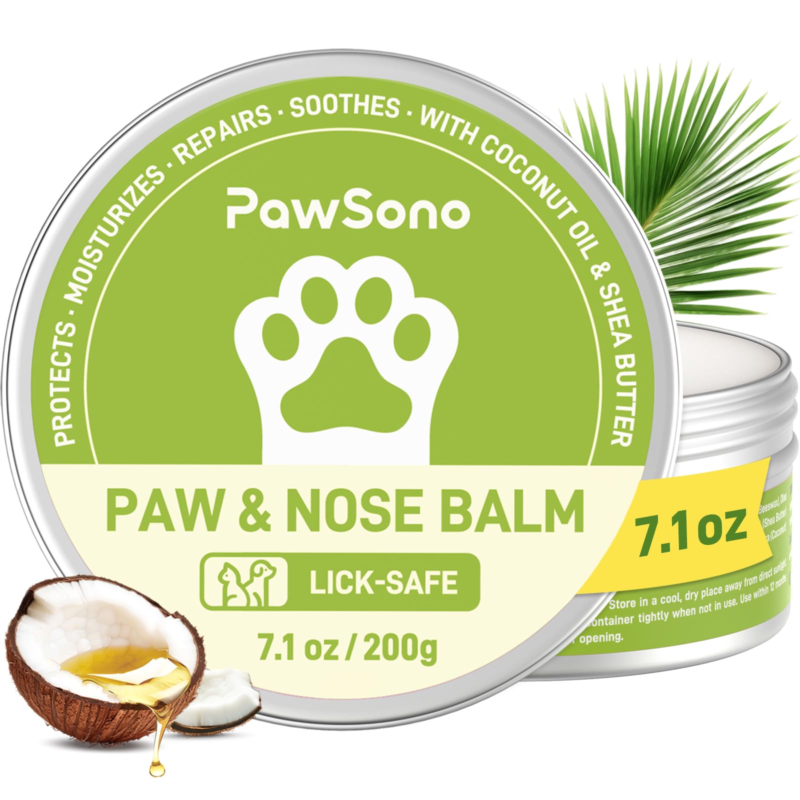 PawSono lick-safe paw-nose balm jar shows natural hydration for paws and snouts.