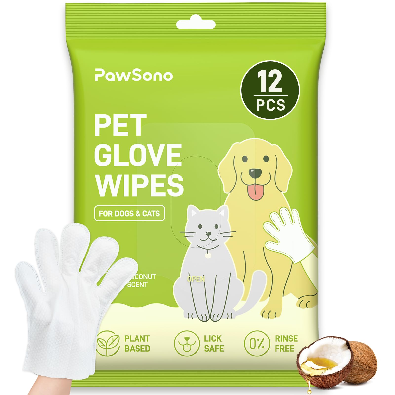 PawSono glove wipes in oversized design for full-body pet cleaning.