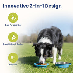 PAWSPIK stainless steel base provides sturdy support for meals on travel days.