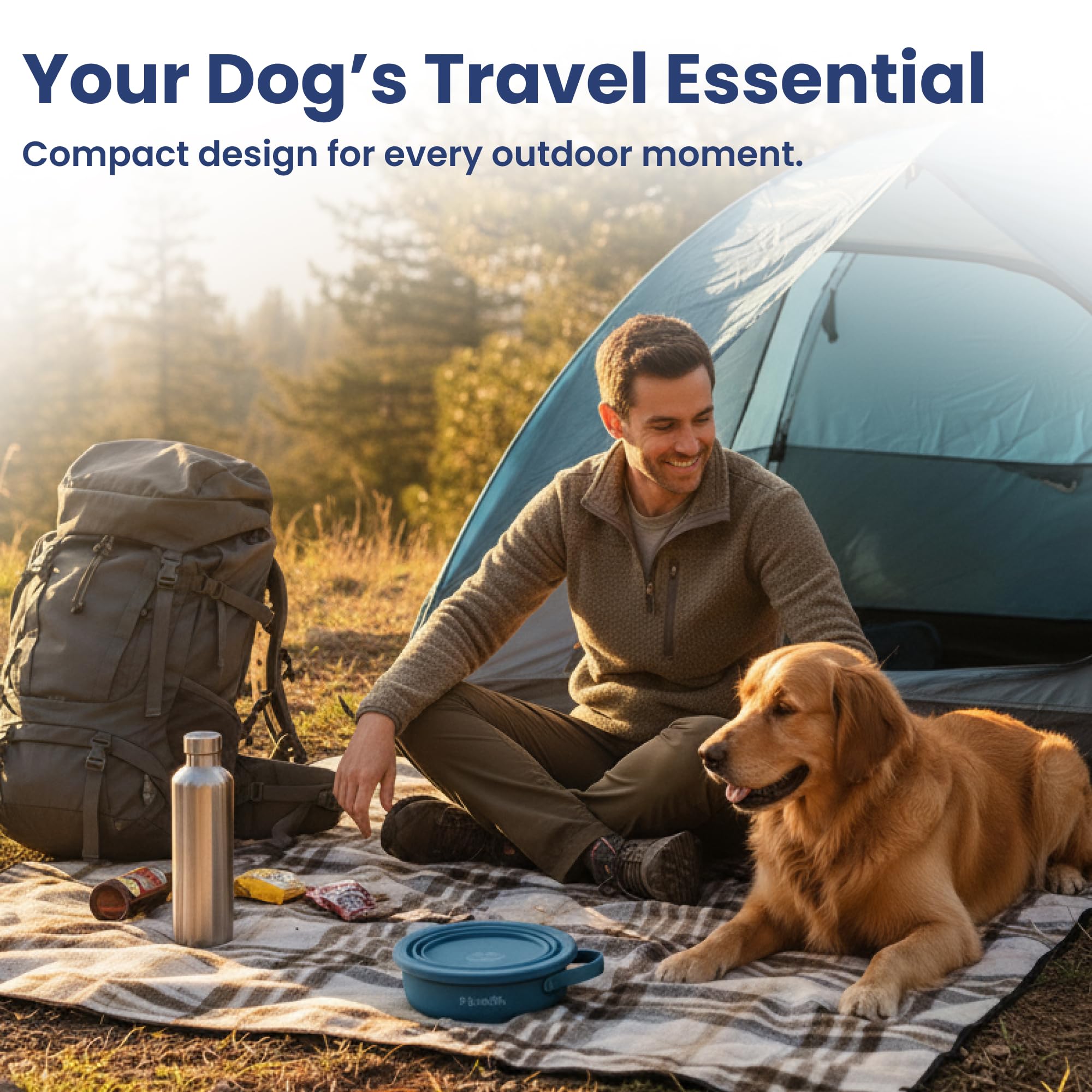 PAWSPIK bowl shown packed in a backpack for travel.