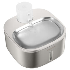 PAWSPIK stainless steel cat water fountain, front view, promotes clean, accessible hydration.