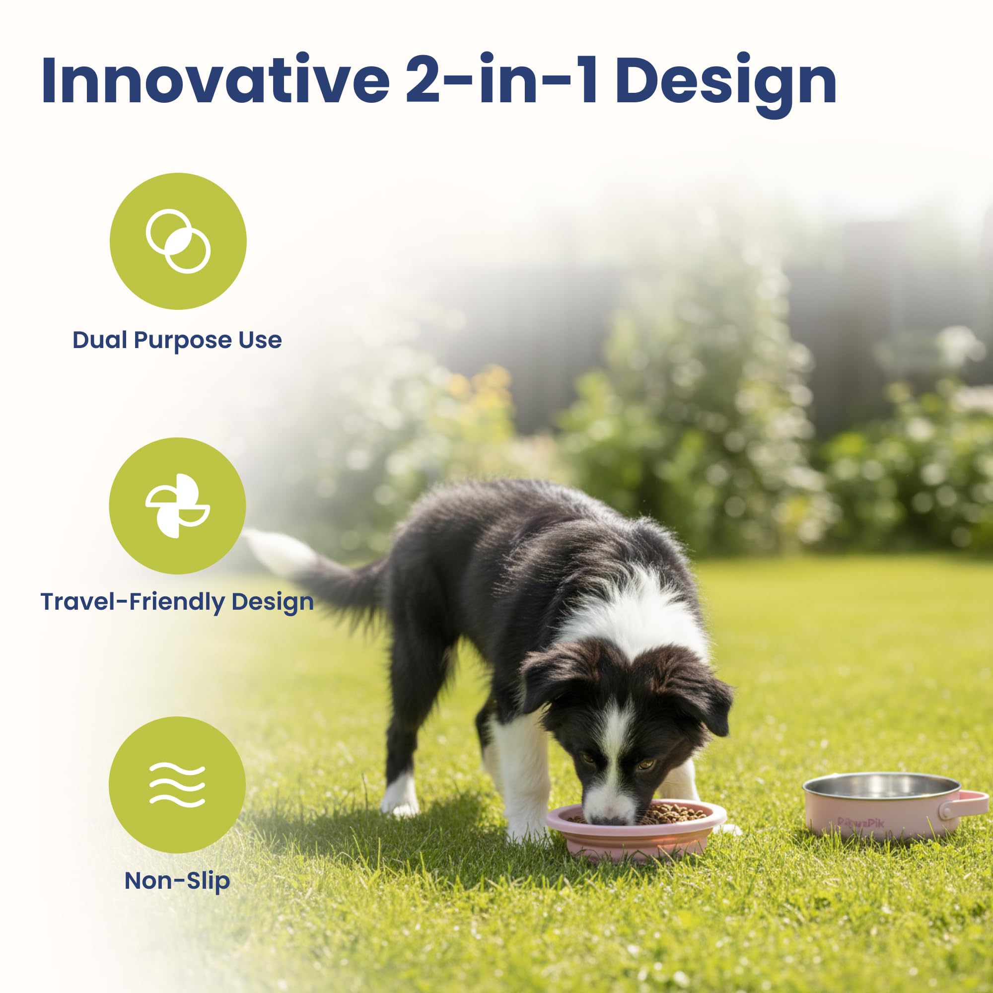 PAWSPIK travel bowl with a non-slip handle for easy carrying.