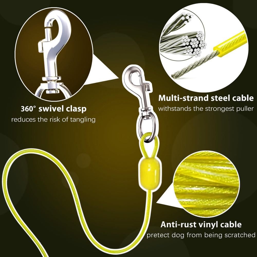 PAWSTATION 360deg tangle-free clip prevents knots when dogs explore.