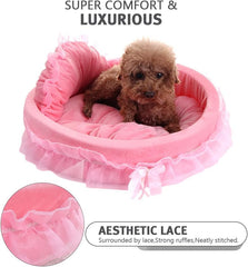 Pawstrip pink plush bed provides soft fiberfill for cozy rest