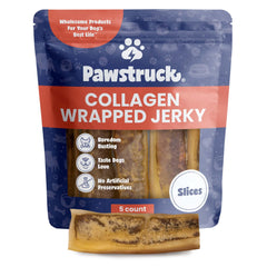 Pawstruck 2-in-1 collagen wrapped jerky slices support joints during chew
