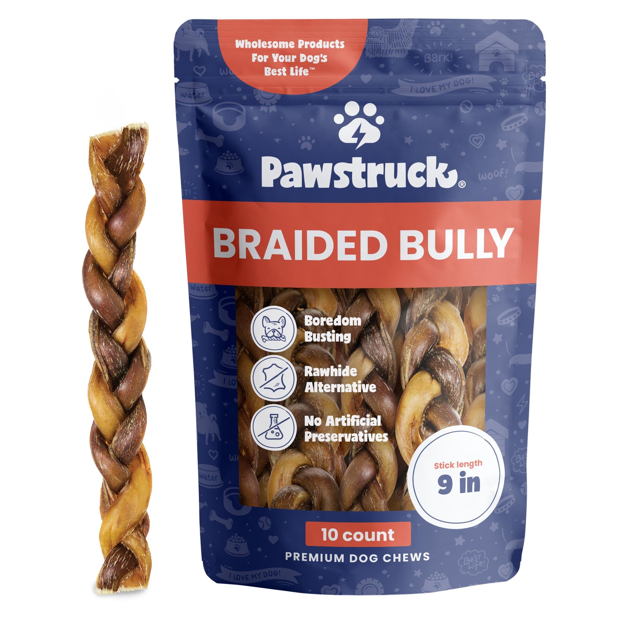 Pawstruck braided bully stick with 3-strand durability for longer chew sessions