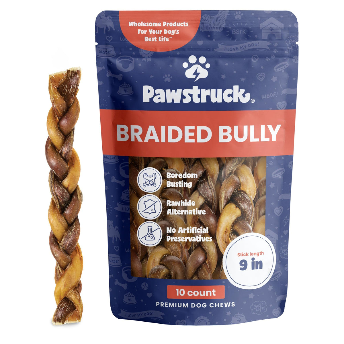 Pawstruck braided bully stick with 3-strand durability for longer chew sessions