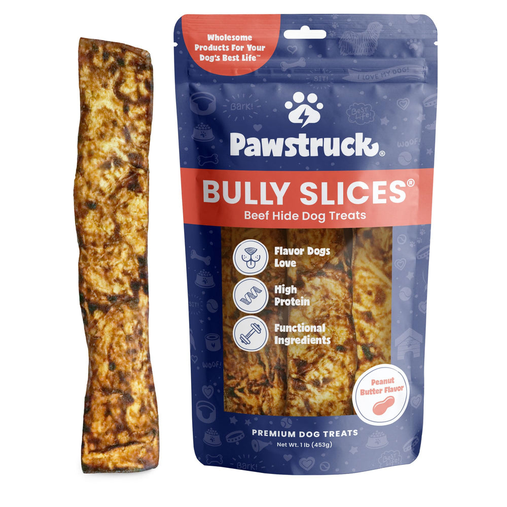 Pawstruck Bully Slices in a bag with peanut butter glaze, flavorful and low-fat.