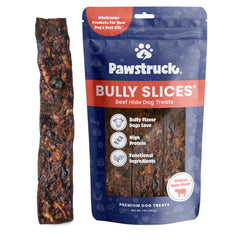 Pawstruck Bully Slices packaging shows US-made 1 lb bag for easy storage.
