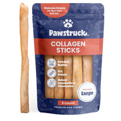 Pawstruck collagen sticks 12-inch pack for large dogs, long-lasting chewing.