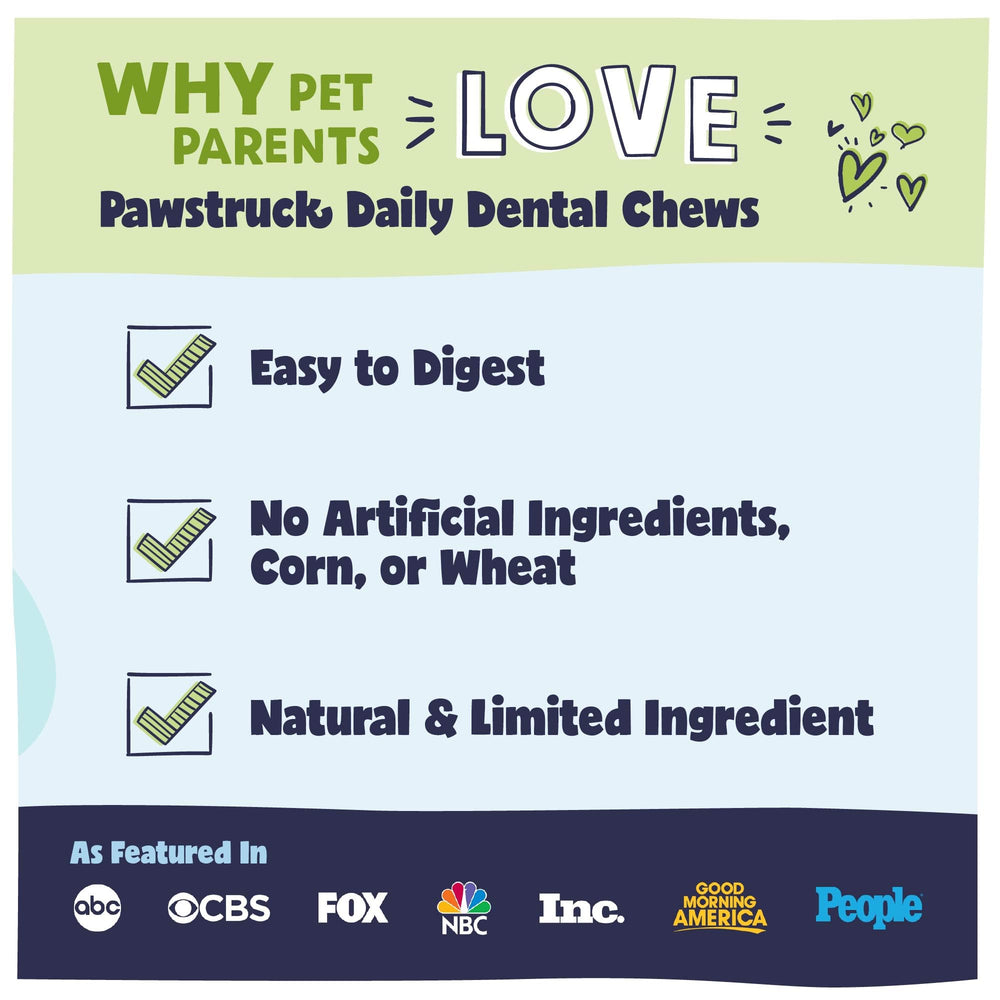Pawstruck daily dental chews featuring aromatic herbs for enticing daily care.