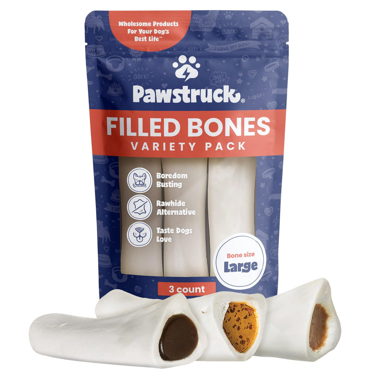 Pawstruck Peanut Butter Filled Bone, 5-6 inches, a long-lasting chew for strong chewers.
