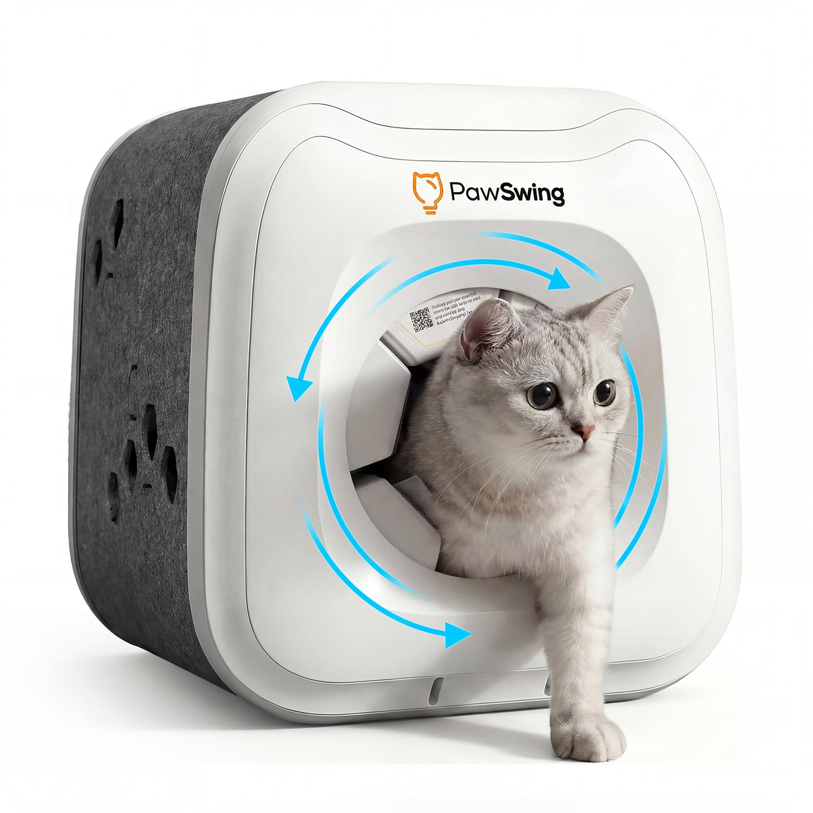 PawSwing cat self-groomer 360 brush captures loose fur and reduces shedding