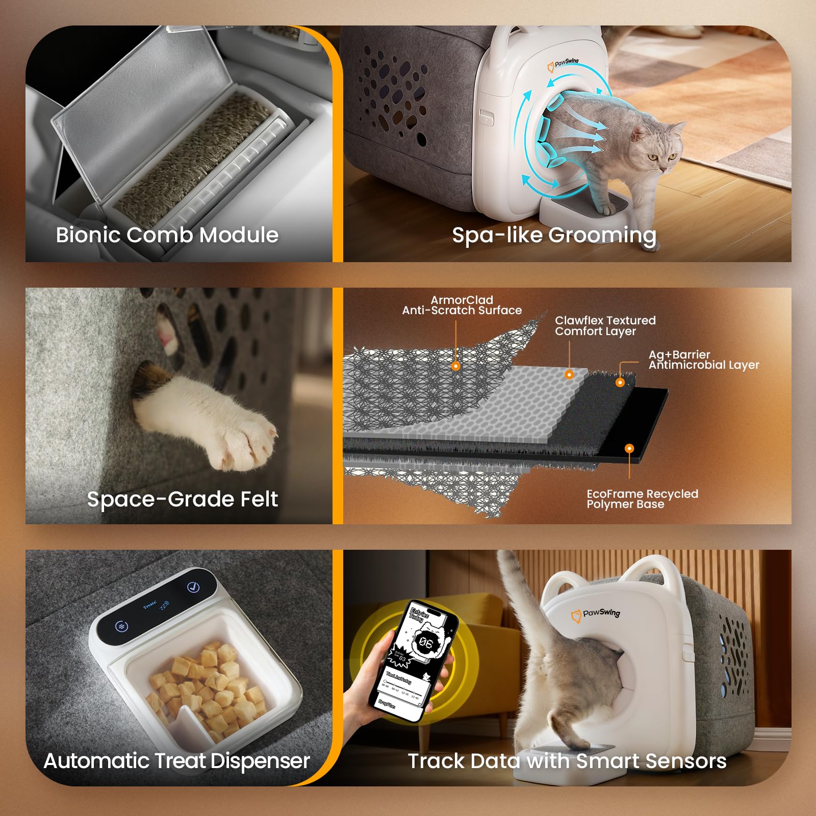 PawSwing cat self-groomer pro 360 surround grooming covers all angles