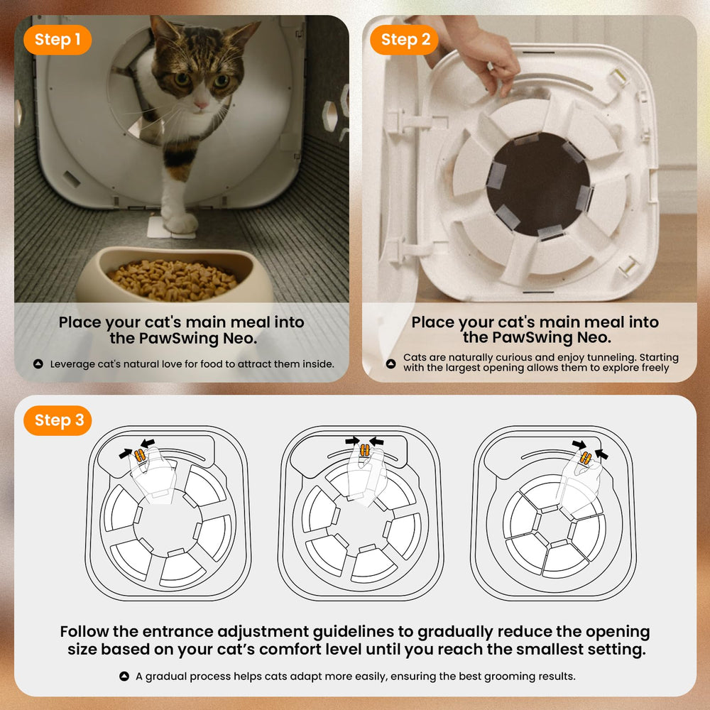 PawSwing included food bowl attracts cats to enter for grooming