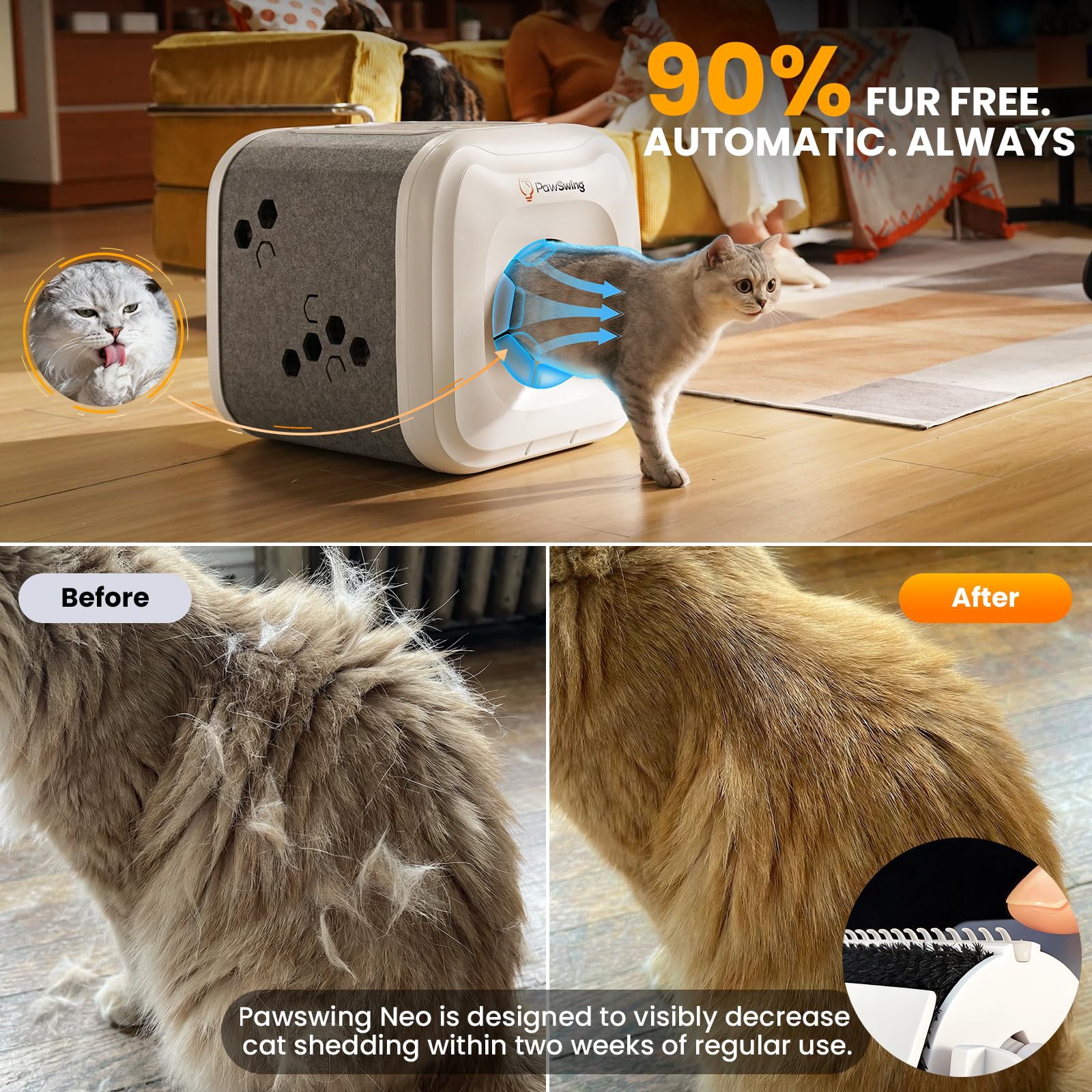 PawSwing battery-free design operates without cords or batteries
