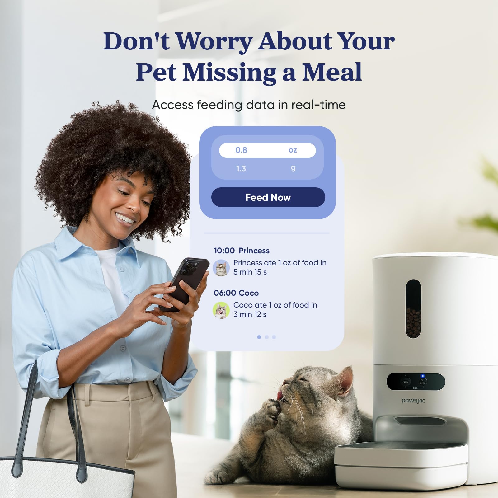 Pawsync automatic feeder top view highlighting stable placement for indoor use